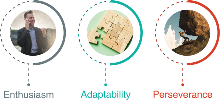 Three characteristics of a successful CEO - Enthusiasm, Adaptability, and Perserverance