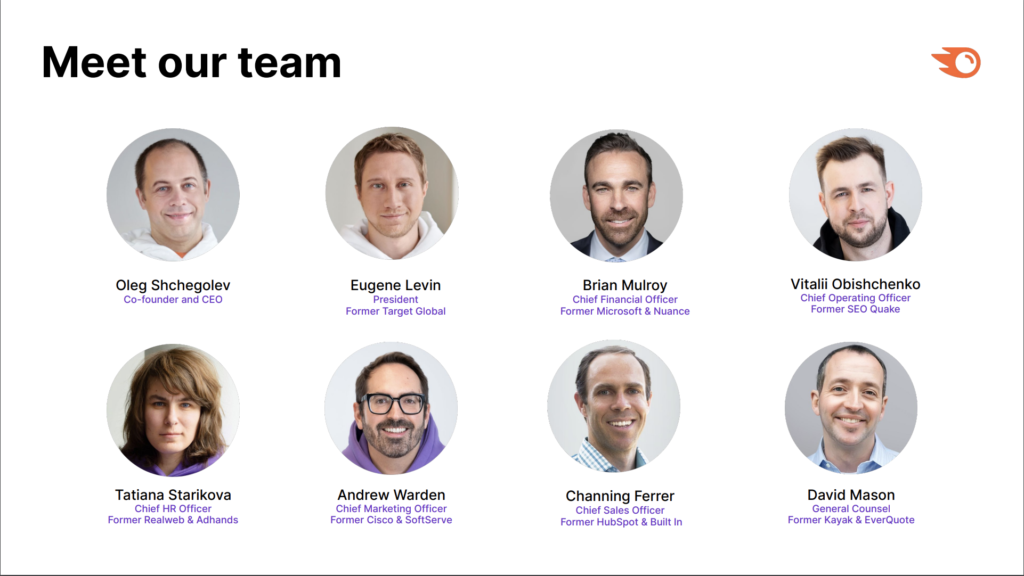 SEMRush has a great team slide showcasing images of each team member