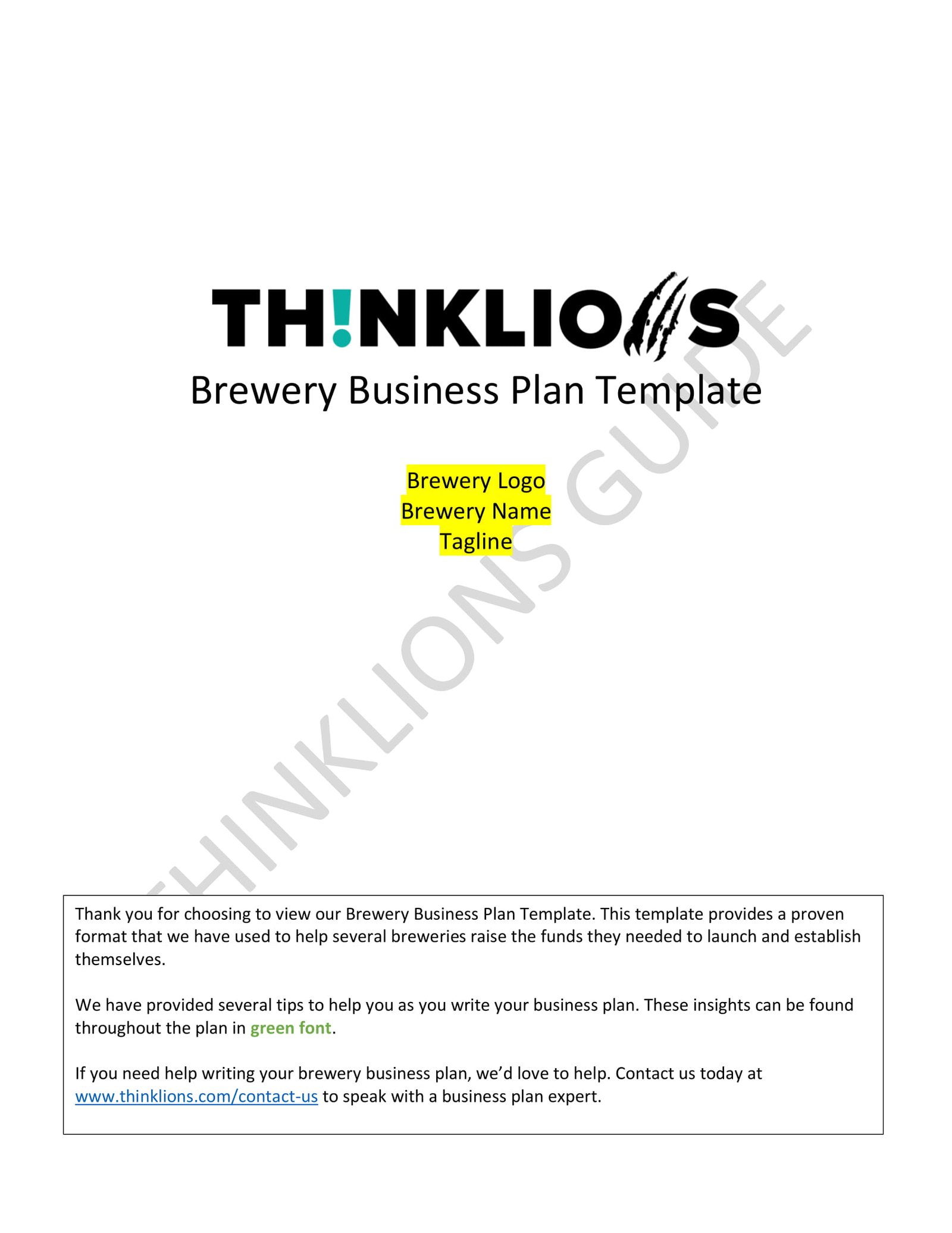 brewery business plan template free
