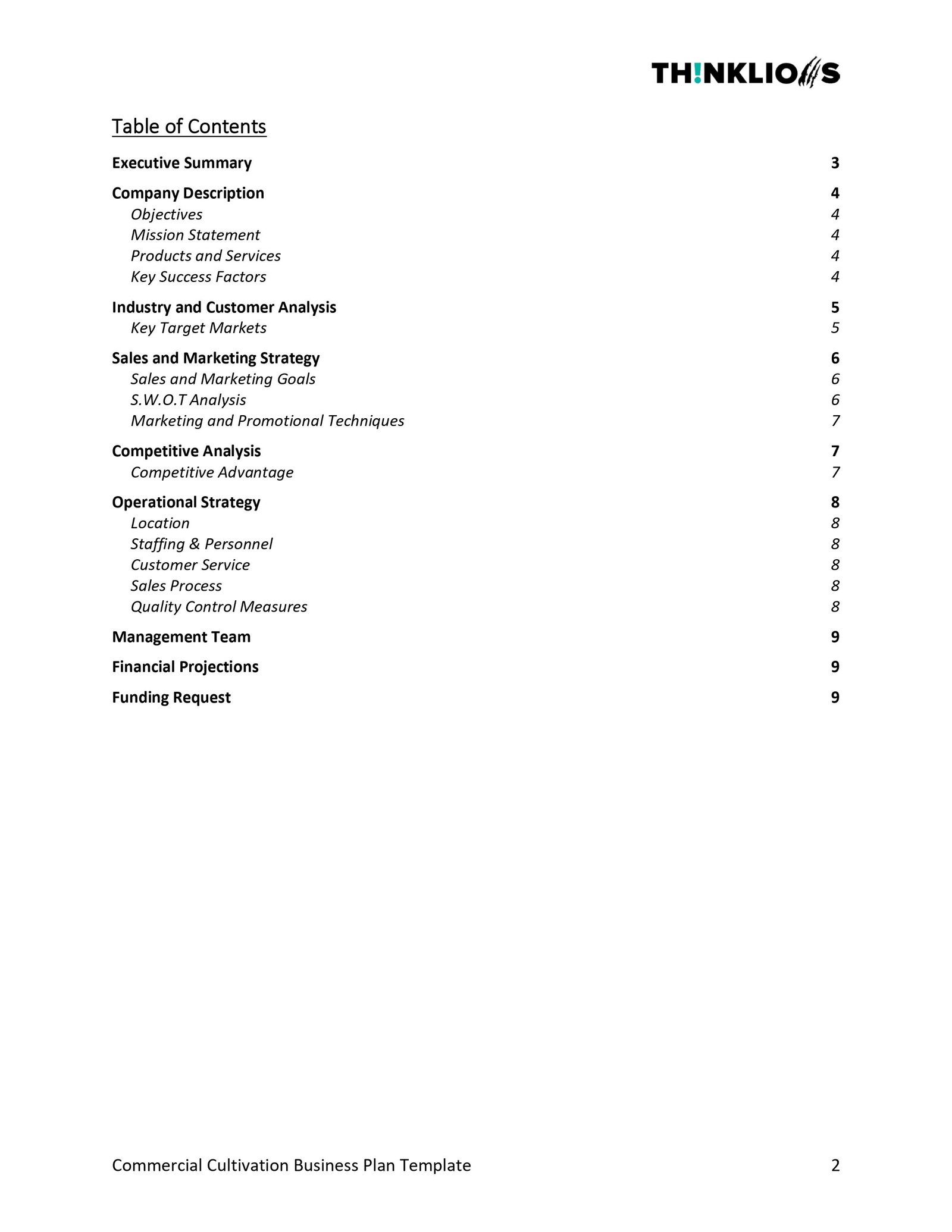 business plan - page 2