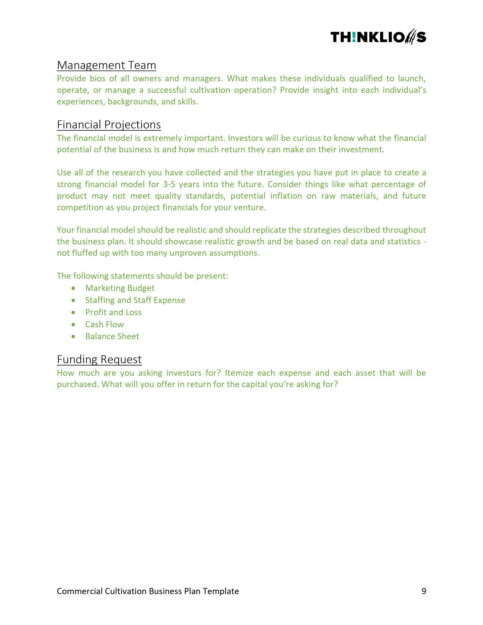 business plan example - page 9